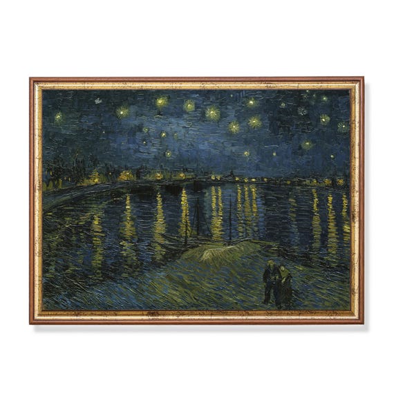 Printed And Shipped Vintage Painting Starry Night Print Antique Stars Artwork Moody Rustic Print Dark Academia Van Gogh
