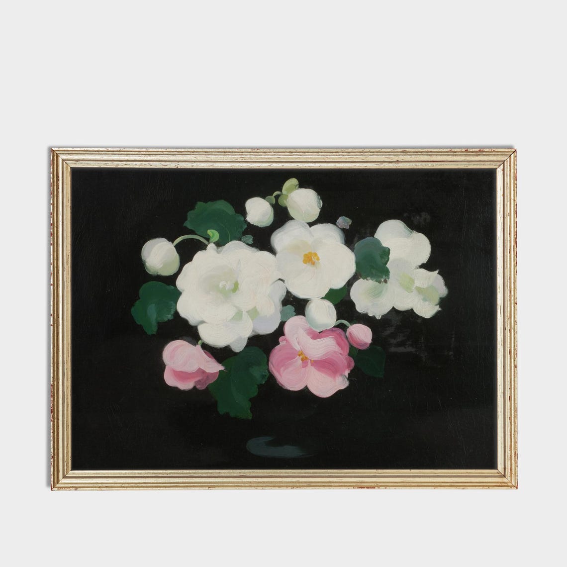 White Pink Wild Roses Black Background Vintage Floral Art Poster - Image 3