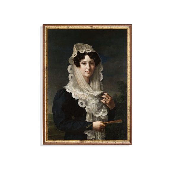 Woman Portrait Painting Vintage Prints Antique Wall Art Female Portrait Victorian Moody Dark Academia