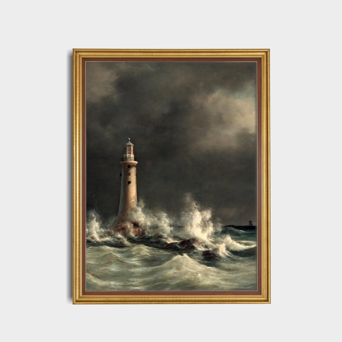 Lighthouse in a Stormy Sea Crashing Waves Vintage Oil Painting Poster - Image 5