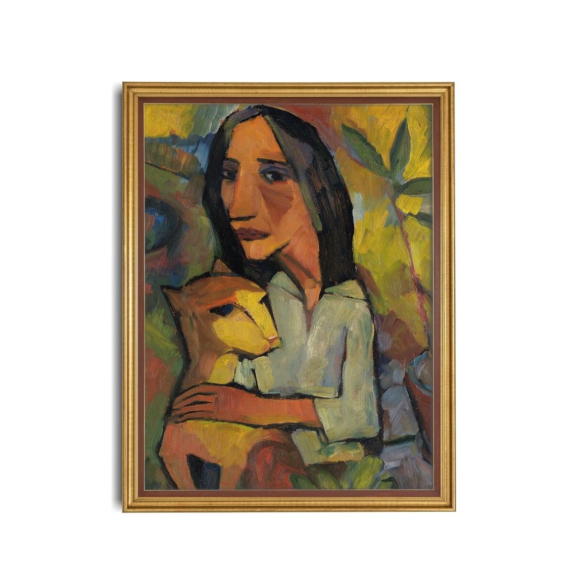 Expressionist Portrait of a Young Woman Holding Her Cat Poster - Image 3