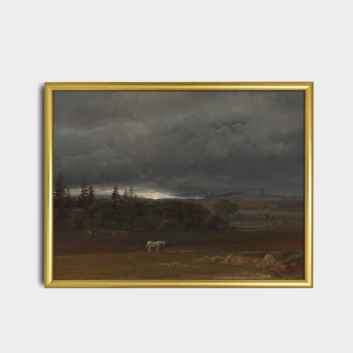 Vintage Landscape Painting, White Horse Farmhouse Art Print - Image 2