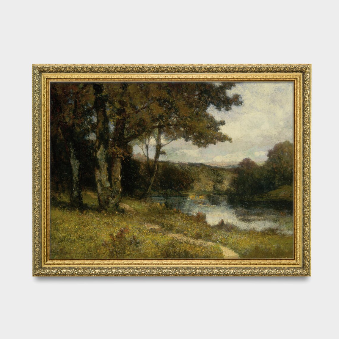 Autumn Woodland River Golden Trees Antique Landscape Painting Poster - Image 2