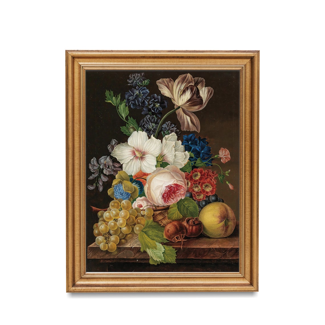 Grapes Tulip and Rose Dutch Fruit and Flower Still Life Poster - Image 2