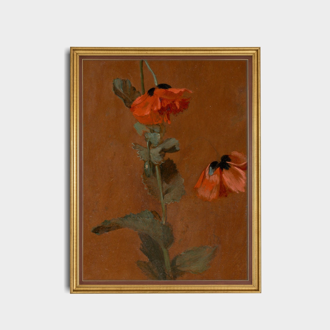 Vibrant Red Poppies on a Warm Brown Background Botanical Oil Poster - Image 4