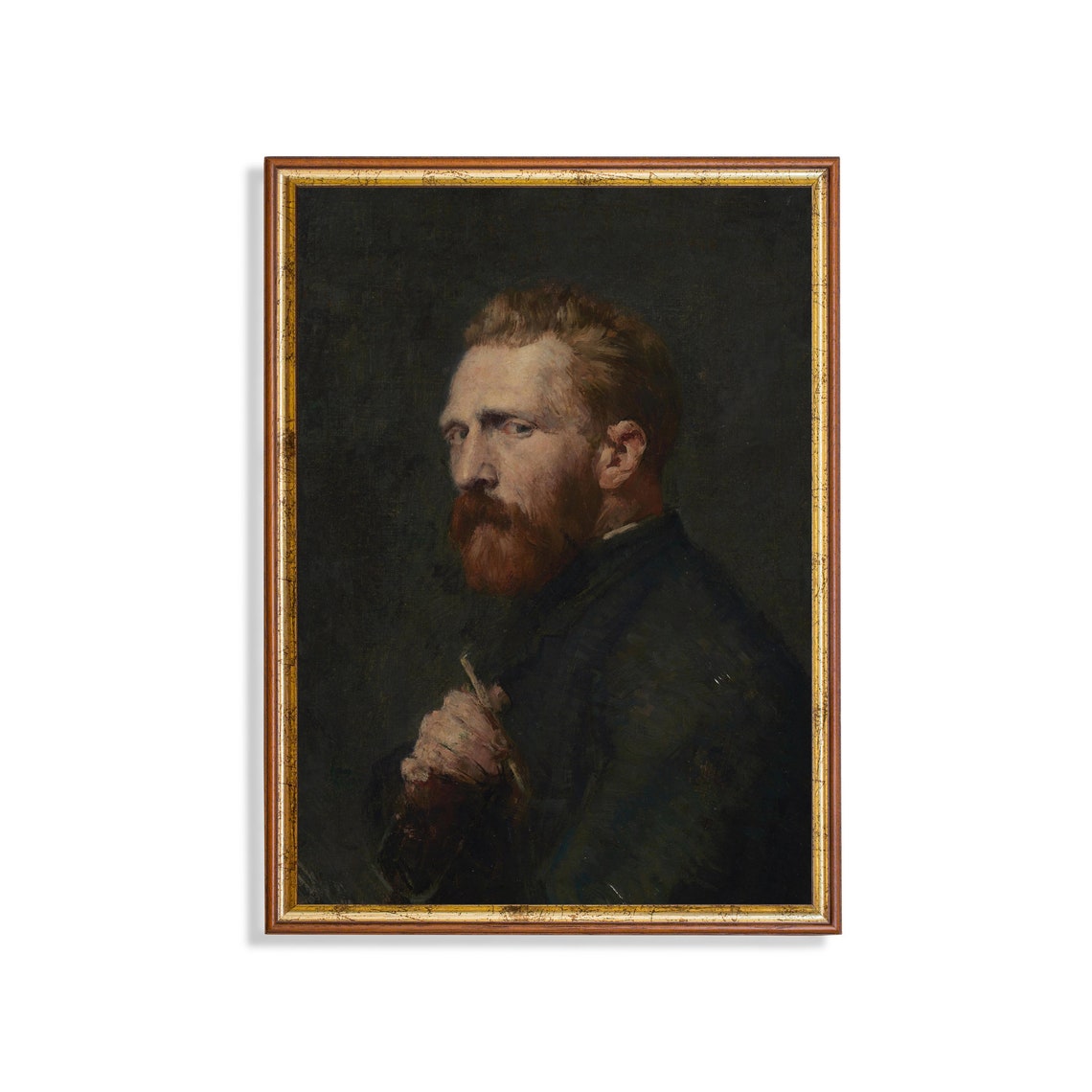 Bearded Gentleman with Pipe Dark Moody Vintage Portrait Poster