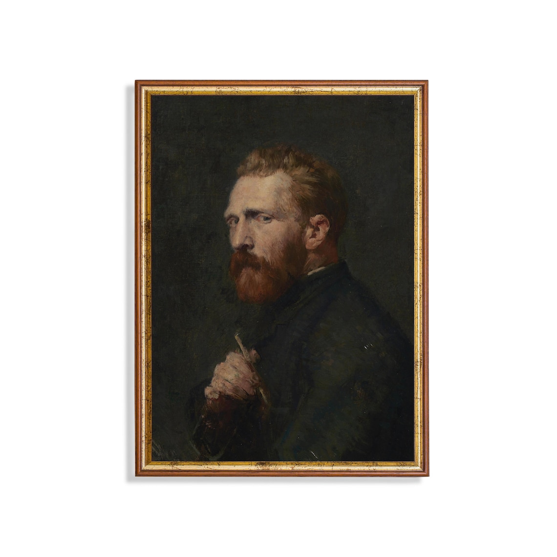 Red-Bearded Gentleman in Dark Oil Portrait Vintage Classic Art Poster