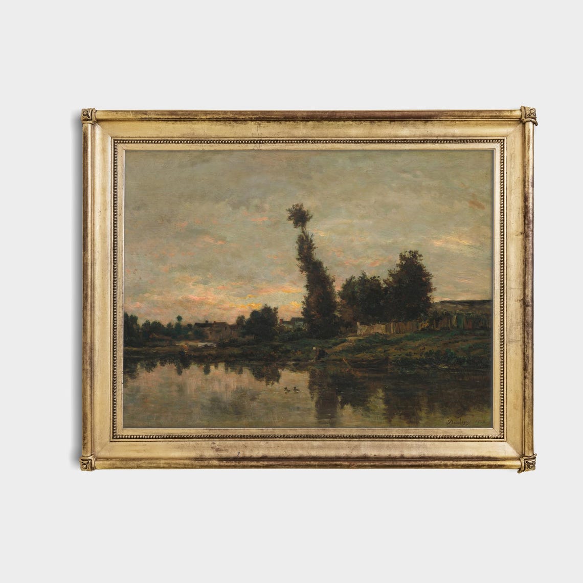 Twilight River Reflections with Tall Poplars Vintage Sunset Poster - Image 4