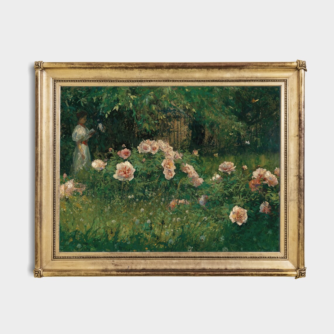 Vintage Woman in Rose Garden Reading Book Art Print - Image 2
