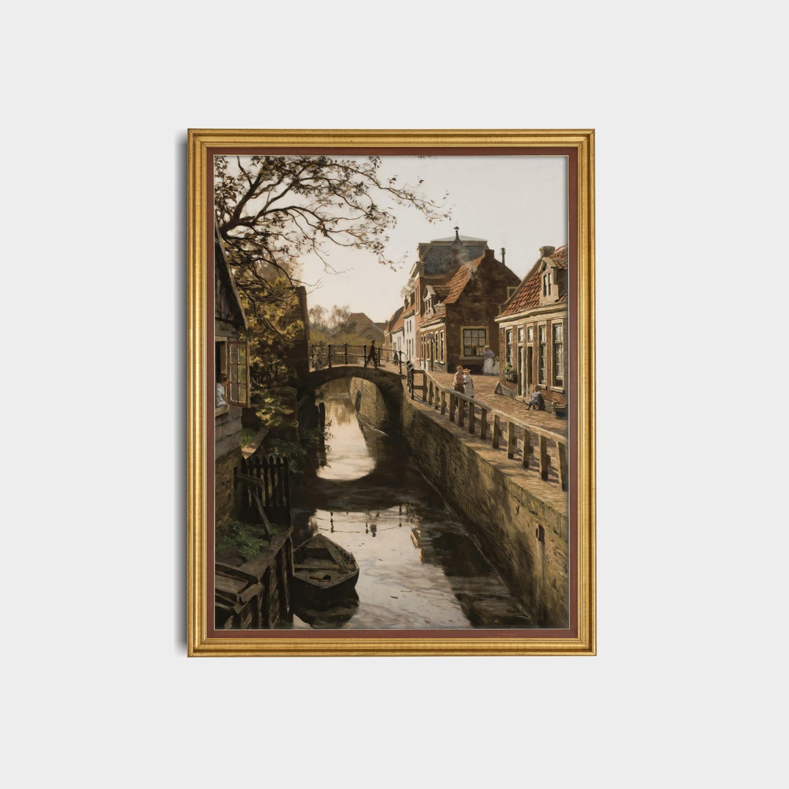 European Canal Town With Stone Bridge Vintage Cityscape Poster - Image 3