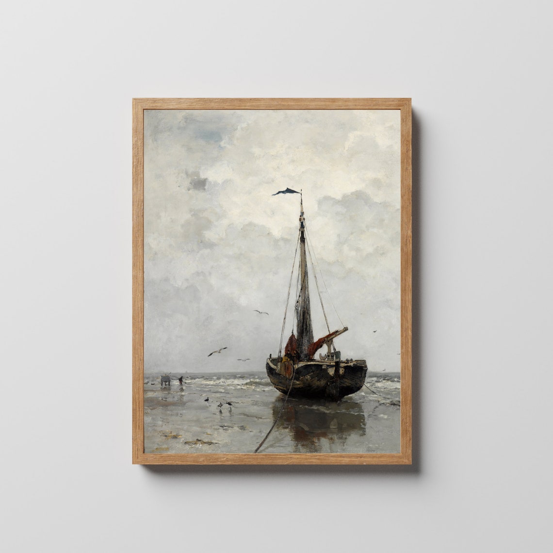 Beached Fishing Boat at Low Tide Moody Antique Coastal Poster - Image 2