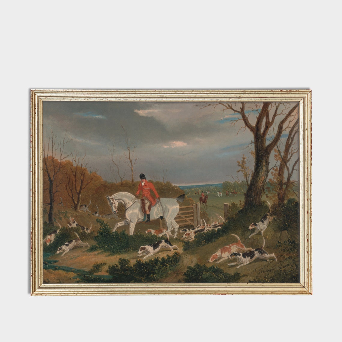 Vintage Fox Hunt Scene Huntsman on White Horse with Hounds Poster - Image 3