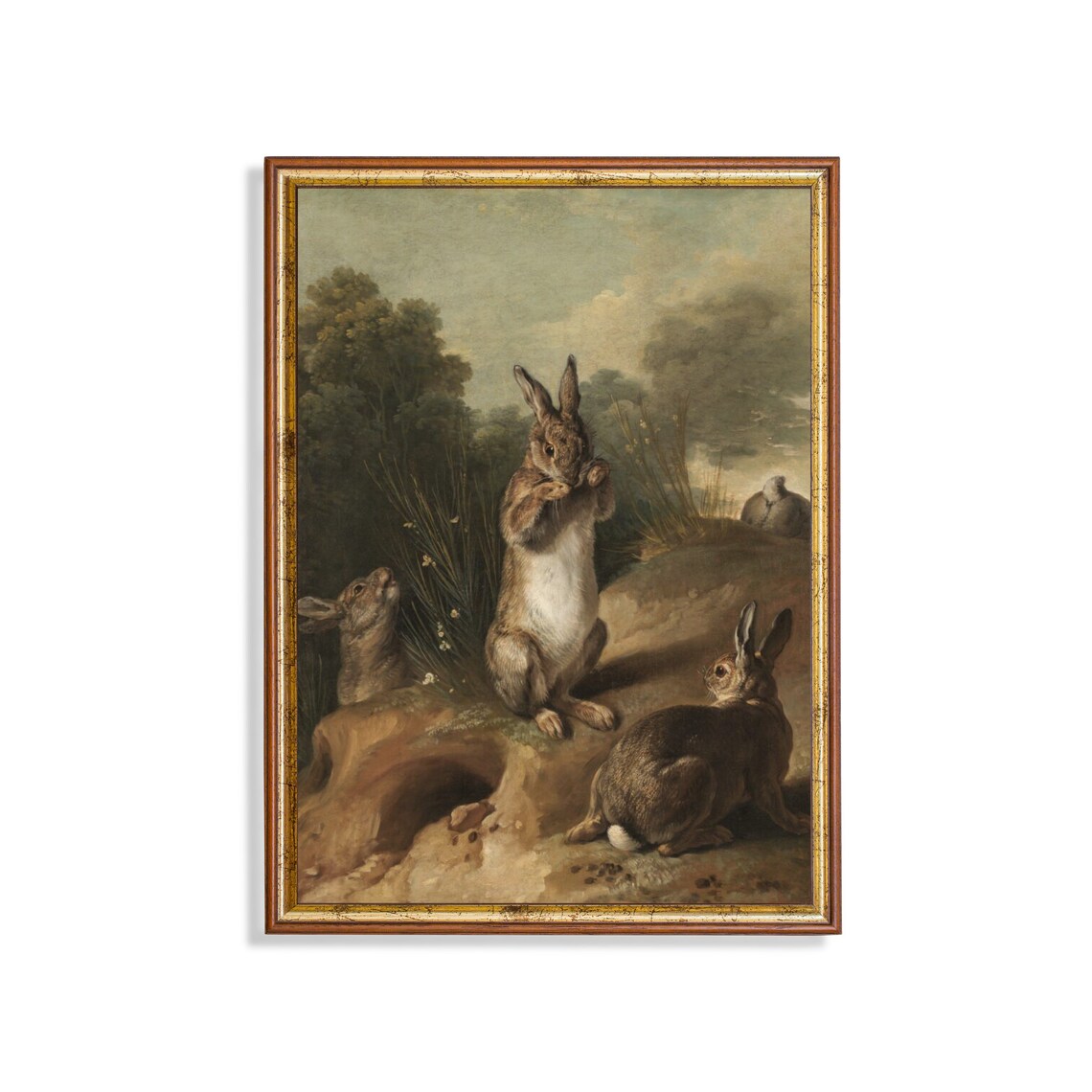 Vintage Rabbit Painting, Rustic Farmhouse Animal Art