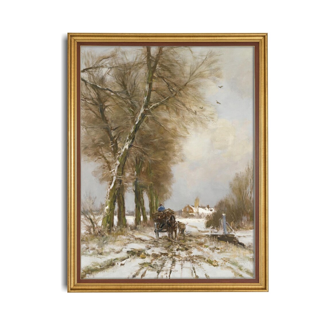 Horse Cart on a Snowy Country Lane Vintage Winter Farm Scene Poster - Image 4