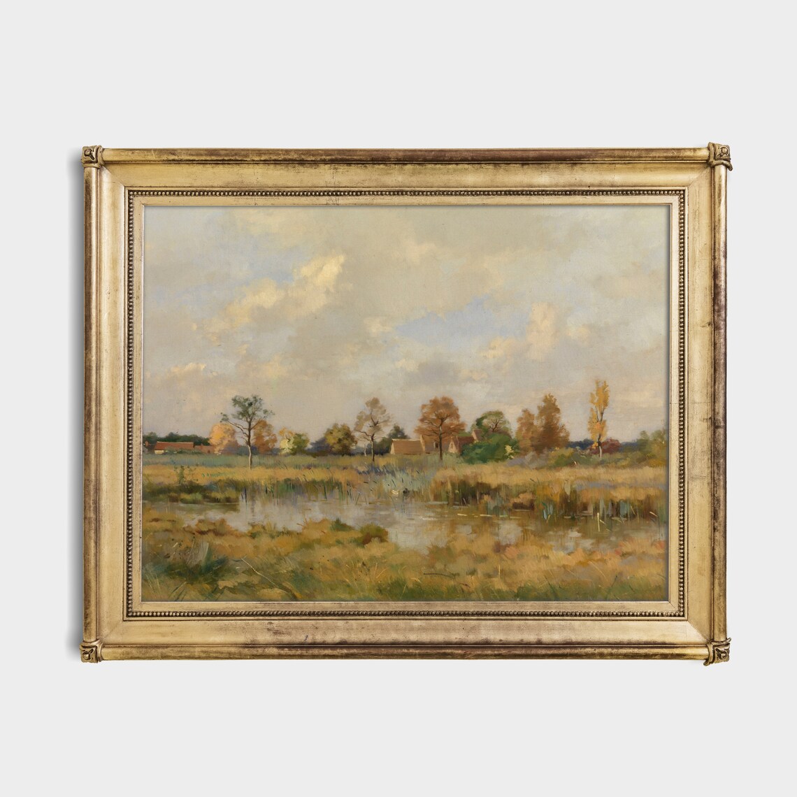 Antique Pond with Reeds and Autumn Trees Country Scene Poster - Image 2