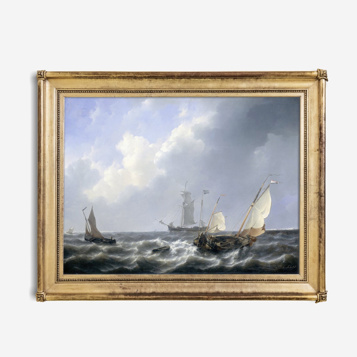 Vintage Sailing Ship Painting Antique Seascape Print Moody Rustic Fine Art Nautical Decor Wall Art - Image 3