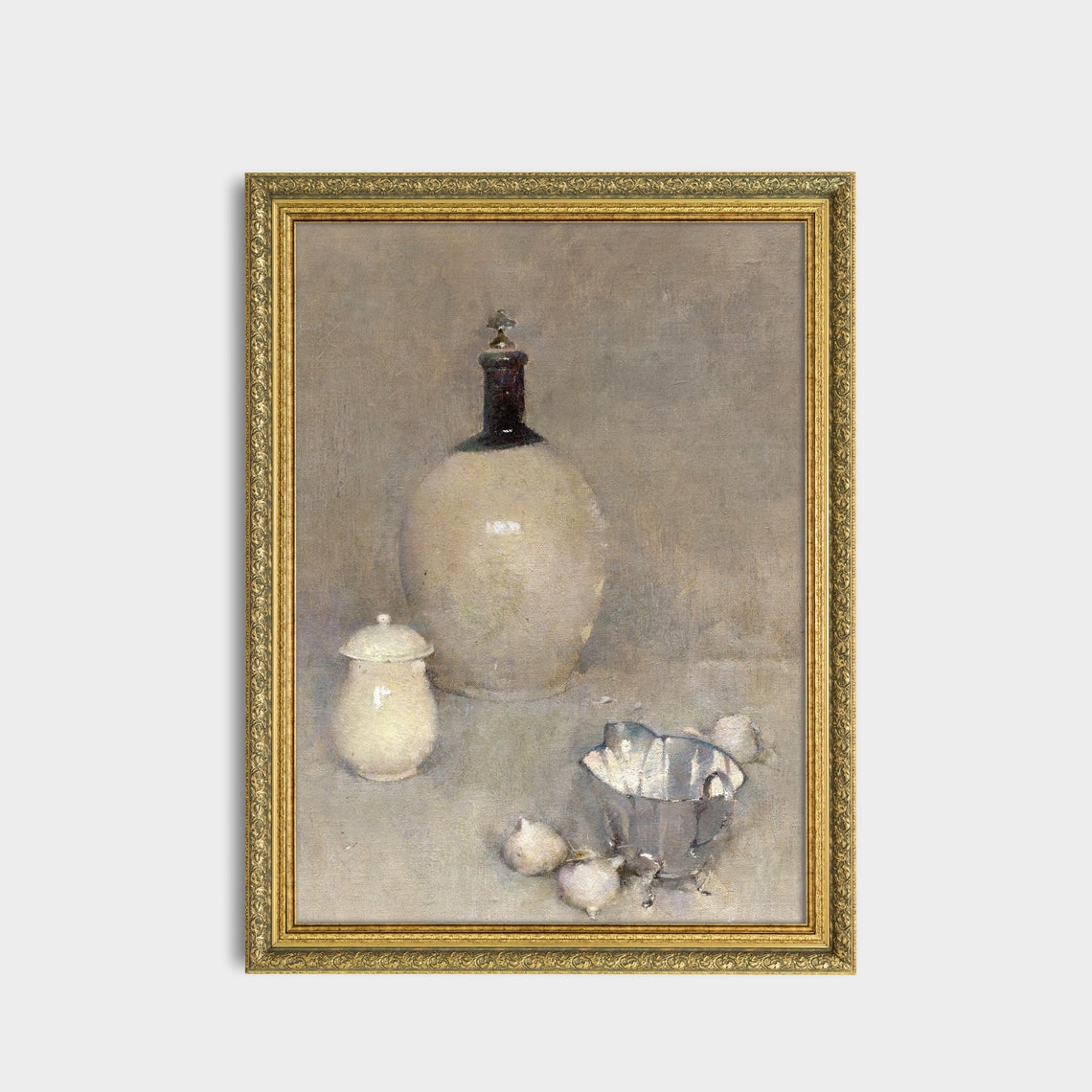 Cream Jug Silver Pitcher and Onions Muted Vintage Still Life Poster - Image 2