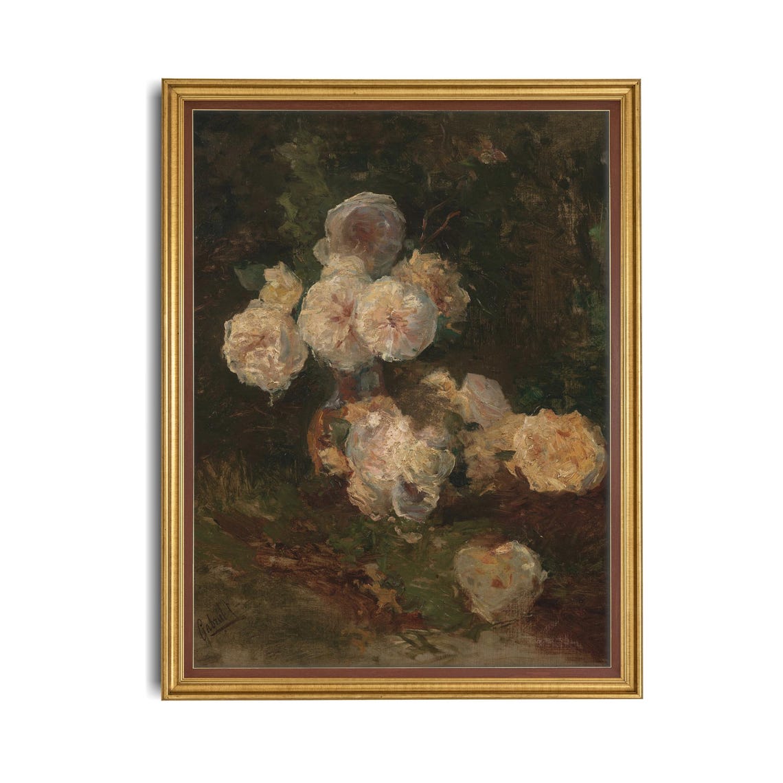 Soft White and Blush Roses in a Vase Moody Floral Still Life Poster - Image 3