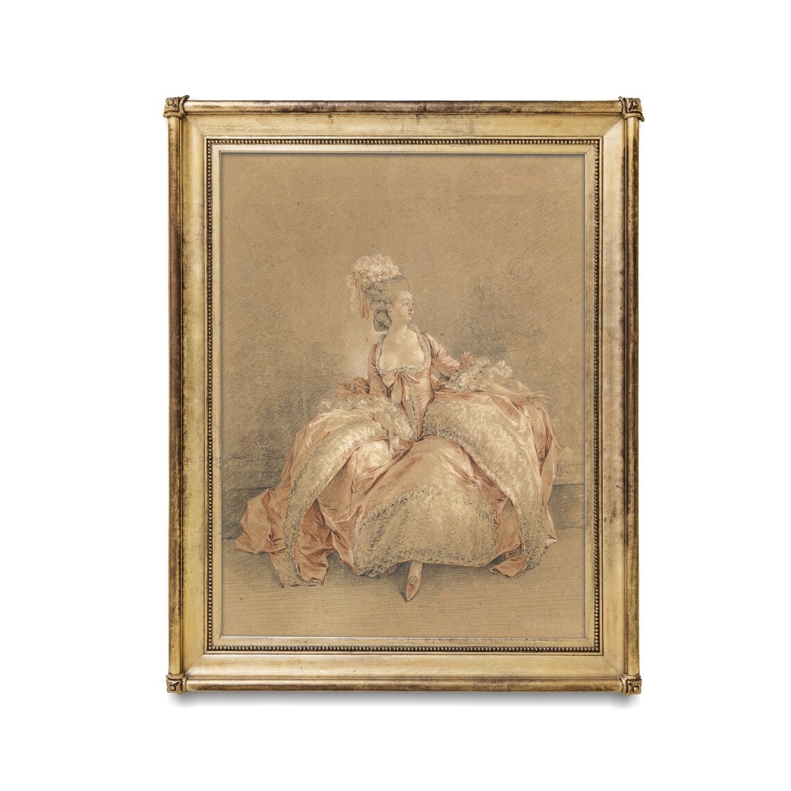 18th Century Lady in Pink Silk Gown Vintage Rococo Style Drawing Art Poster - Image 3