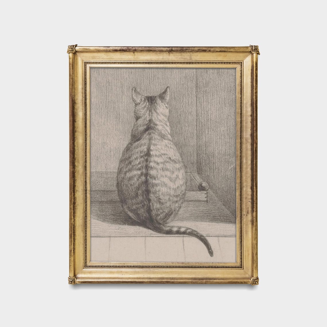 Cat Seen from Behind Sitting by a Door Vintage Sketch Poster - Image 5