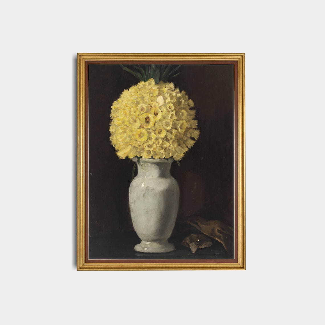 Yellow Chrysanthemums in White Vase Vintage Floral Still Life Poster - Image 2