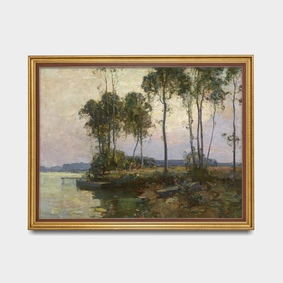 Antique Evening River With Tall Trees Impressionist Art Poster - Image 5