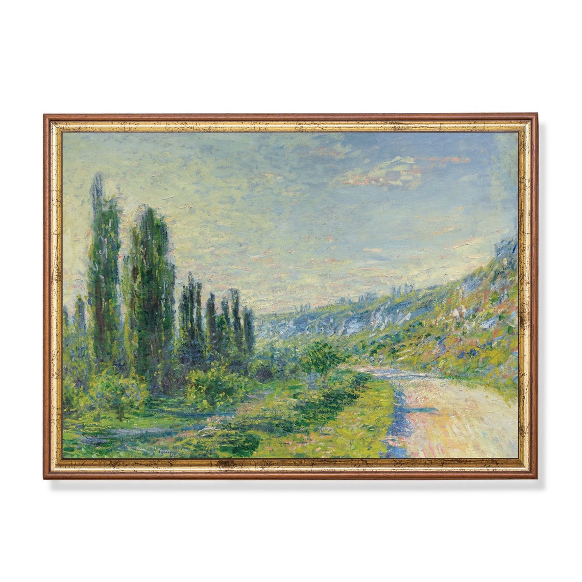 Impressionist Valley Poplar Trees Winding Road Vintage Poster