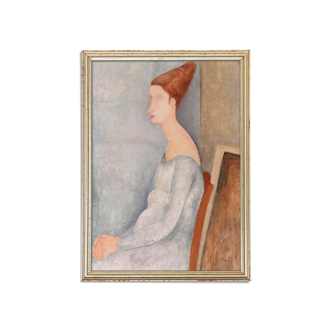 Seated Redhead in a Grey Dress Modernist Oil Portrait Poster - Image 3
