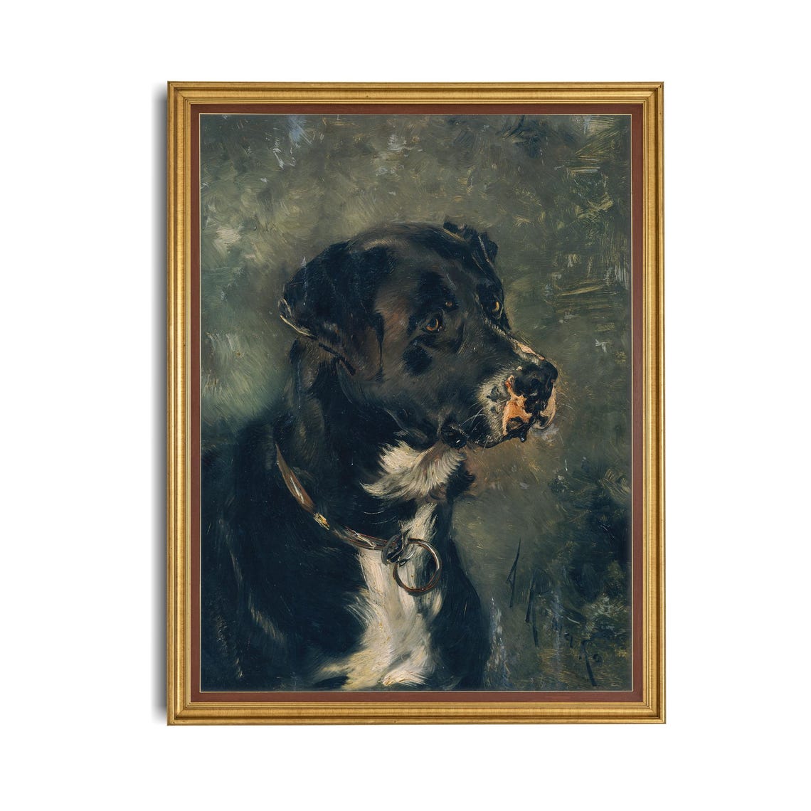 Noble Black Dog Portrait with Collar in Side Profile View Poster - Image 4