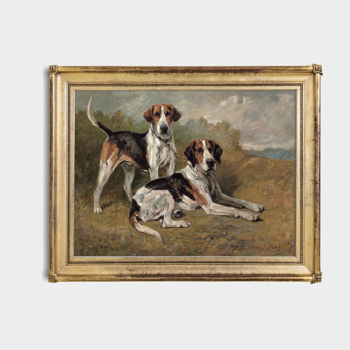 Two Foxhounds Resting in a Field Antique Sporting Dog Portrait Poster - Image 4