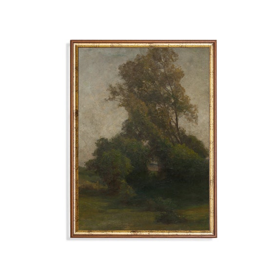 Vintage Nature Painting Antique Landscape Print Moody Rustic Living Room Art Wall Art Farmhouse Decor