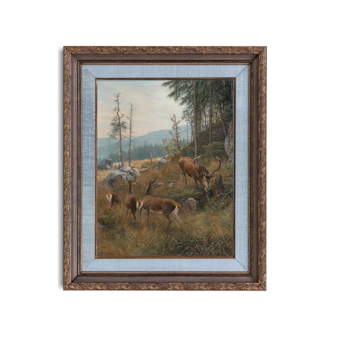 Red Deer Stag with Hinds in Mountain Forest Wildlife Painting Poster - Image 5
