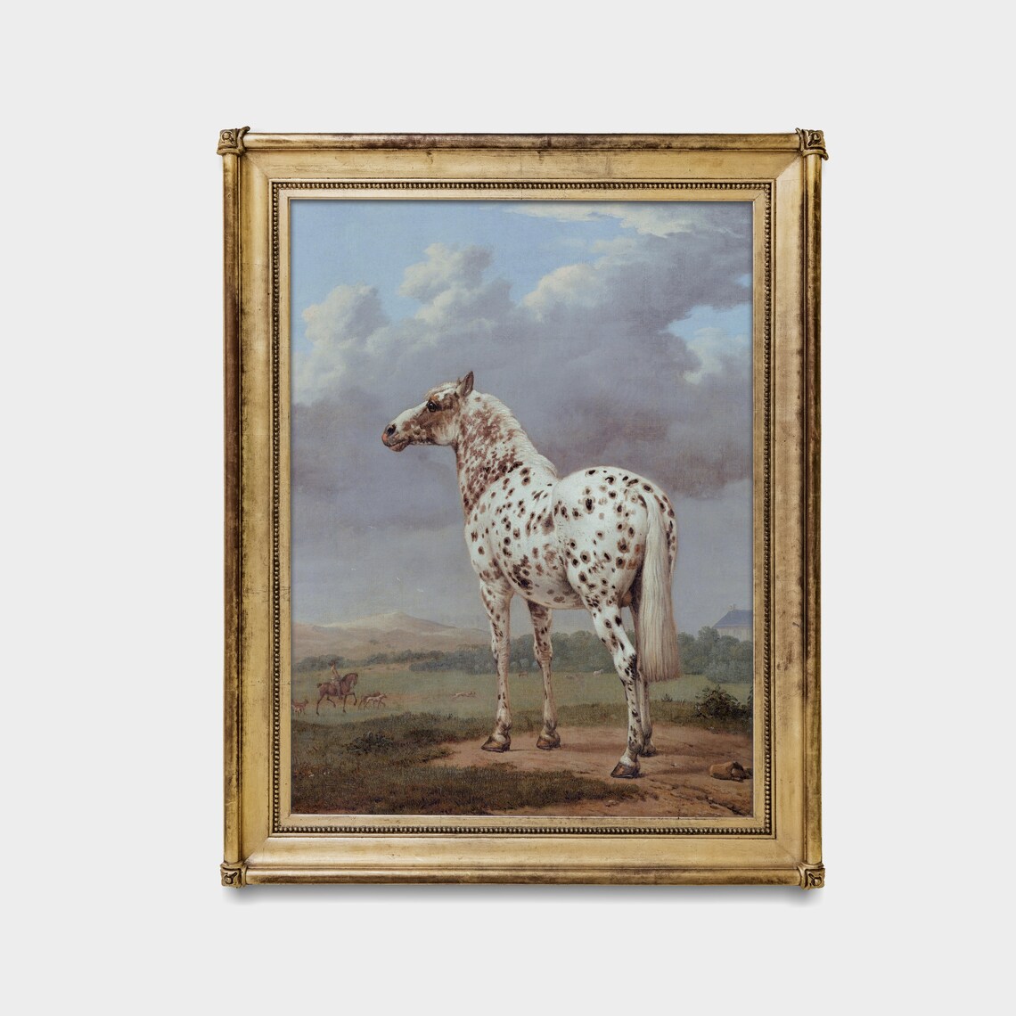Vintage White Horse Equestrian Oil Painting Print - Image 4