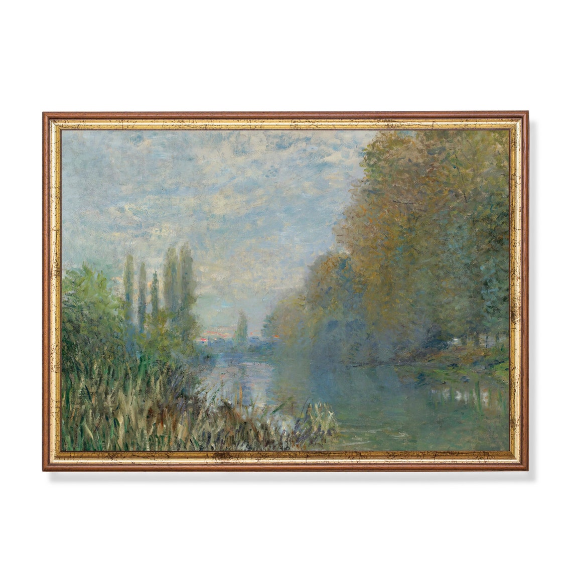 Misty River Poplars Morning Haze Impressionist Landscape Poster