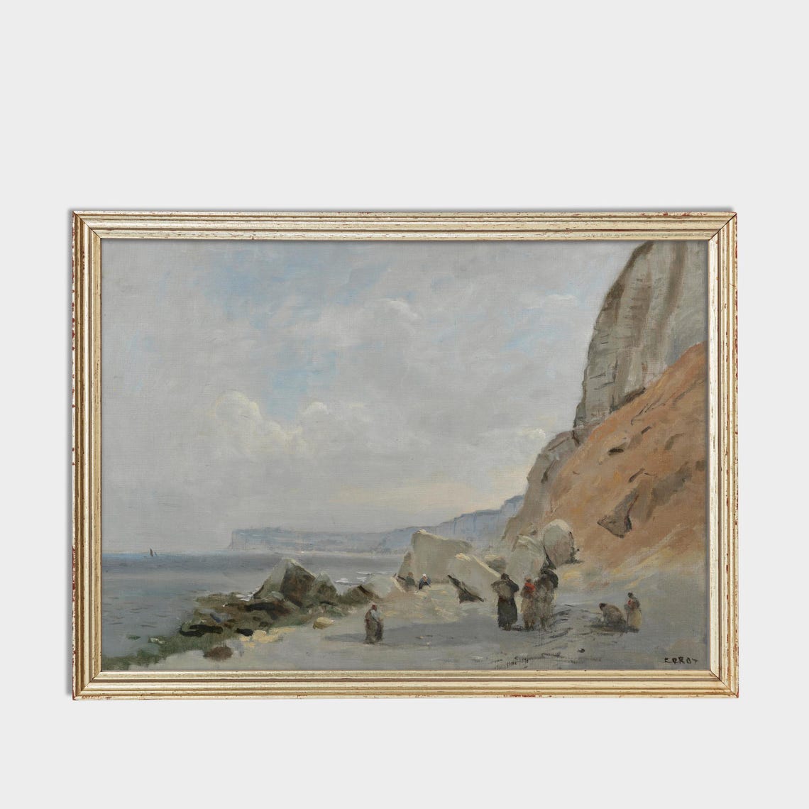 White Chalk Cliffs of the Coast with Beach Figures Seascape Poster - Image 3