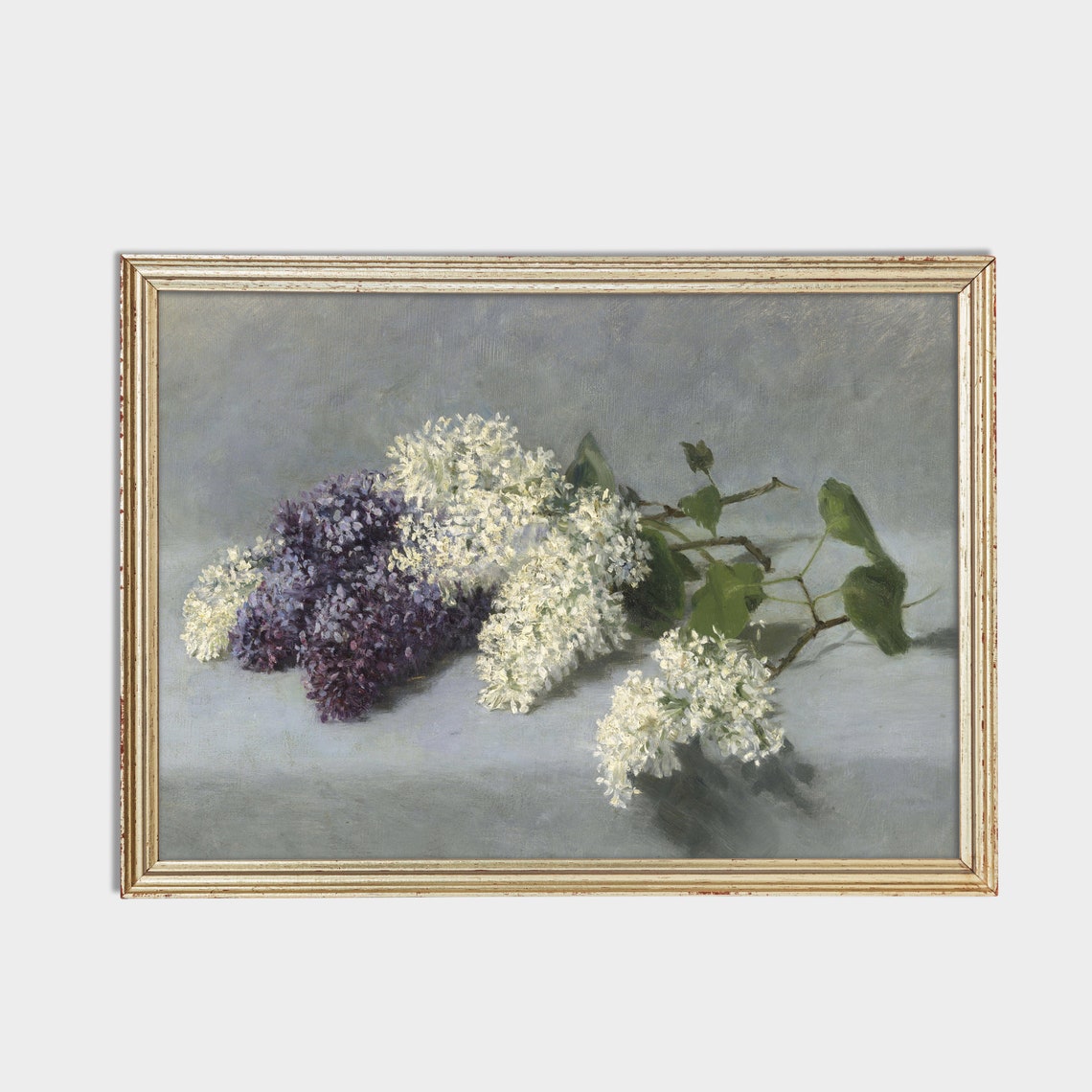 White and Purple Lilac Sprigs Delicate Still Life Floral Poster - Image 2