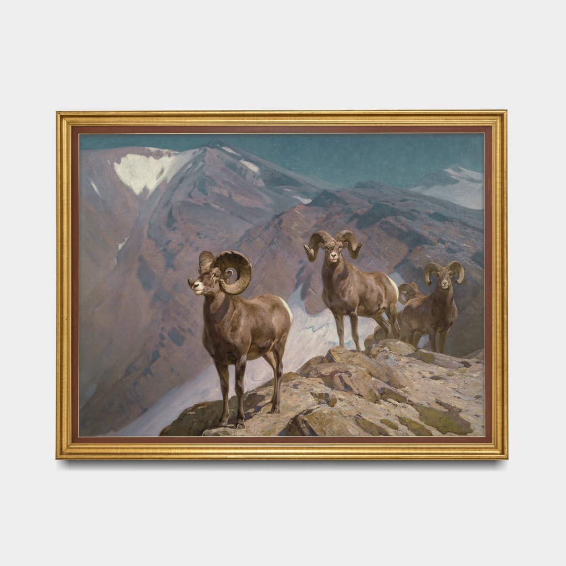 Bighorn Sheep Rams On A Rocky Mountain Ridge Painting Poster - Image 5