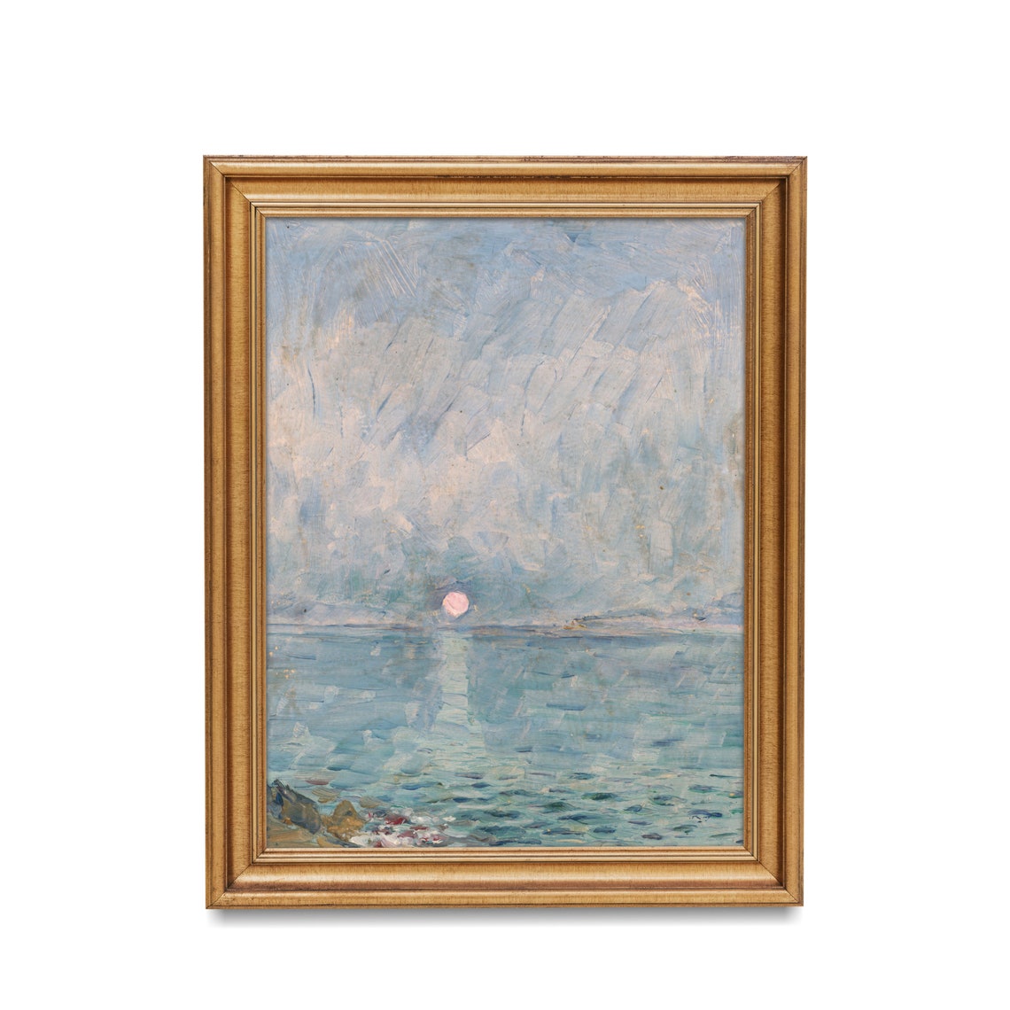 Pale Sun Over Calm Sea Impressionist Coastal Seascape Art Poster - Image 2