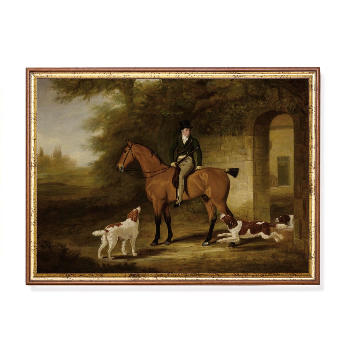 Antique Equestrian Portrait of Huntsman with Spaniel Dogs Poster