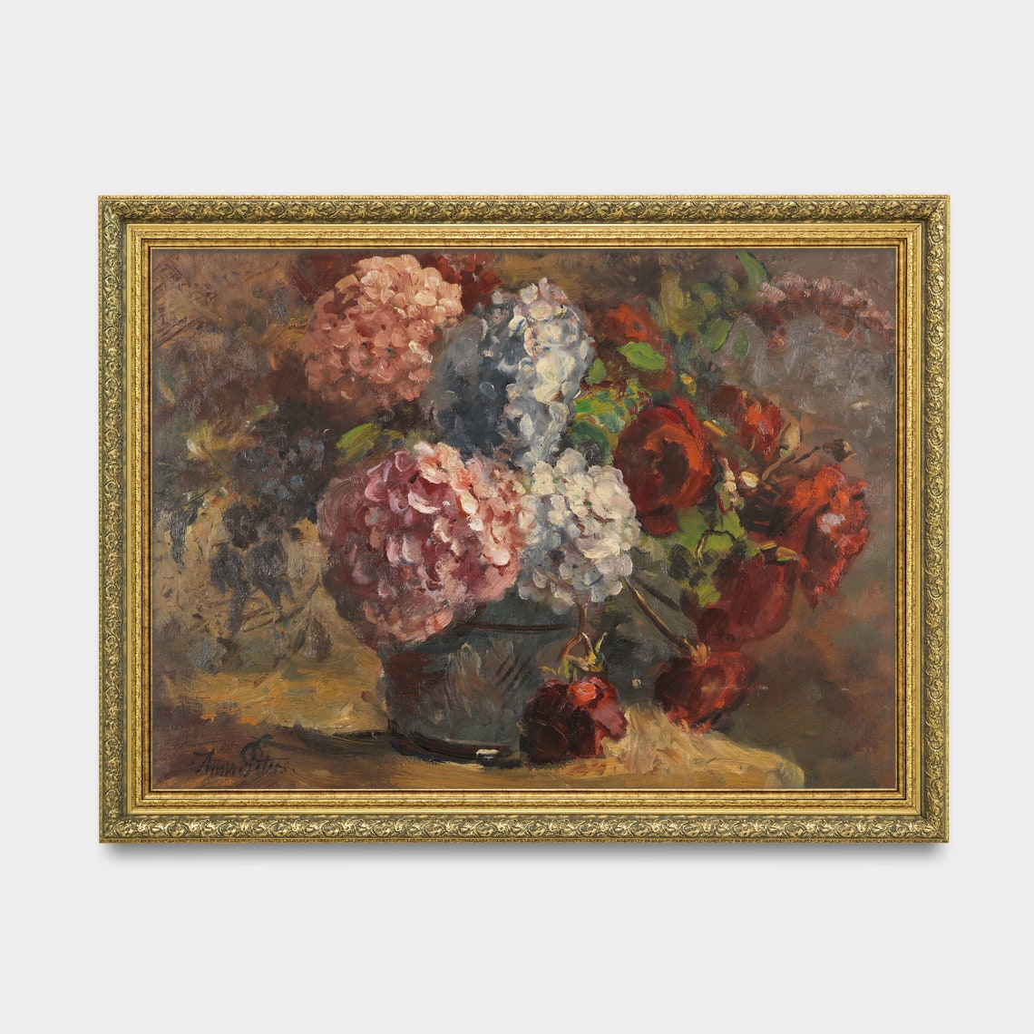 Vintage Hydrangea and Rose Still Life Moody Floral Bouquet Poster - Image 3