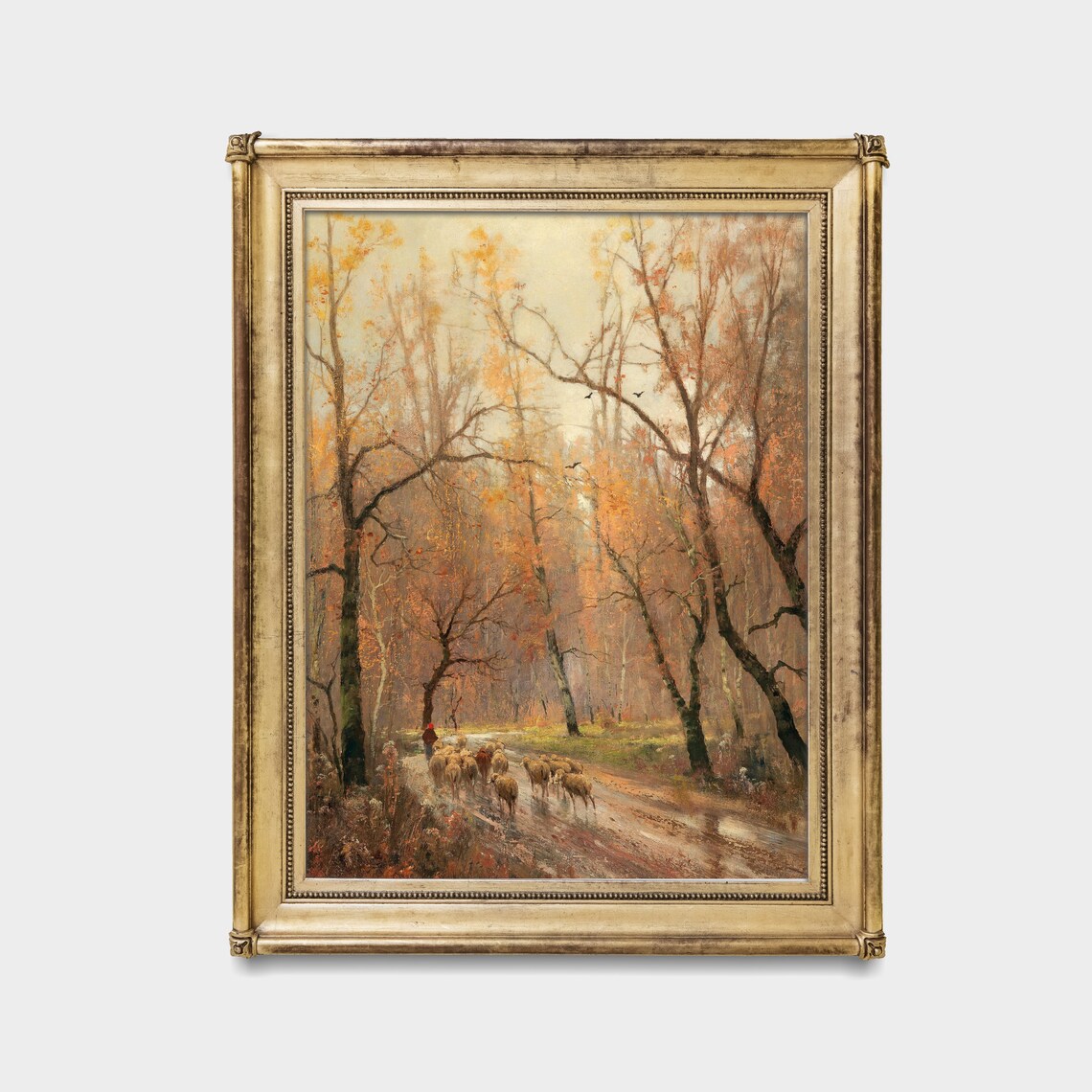 Shepherdess With Flock Of Sheep, Rustic Autumn Art Print - Image 3