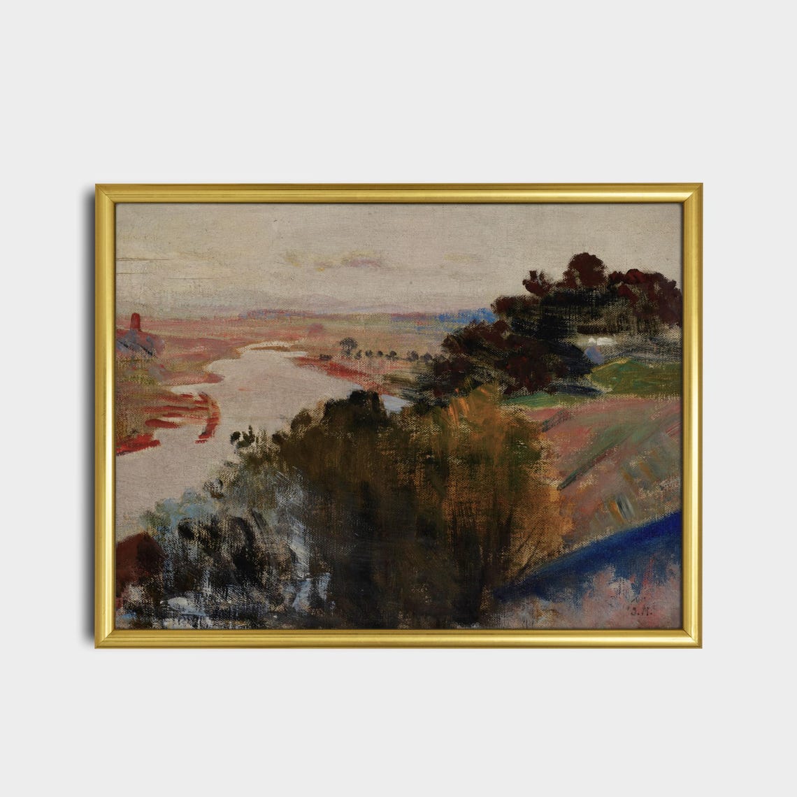 River at Dusk Impressionist Landscape Antique Oil Art Poster - Image 2