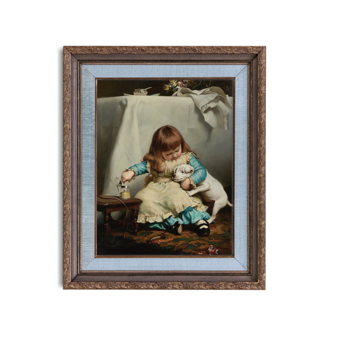 Mailed Print Vintage Dog And Young Girl Painting Antique Print Young Girl With Dog Printed And Shipped Classic Figurative Art - Image 5