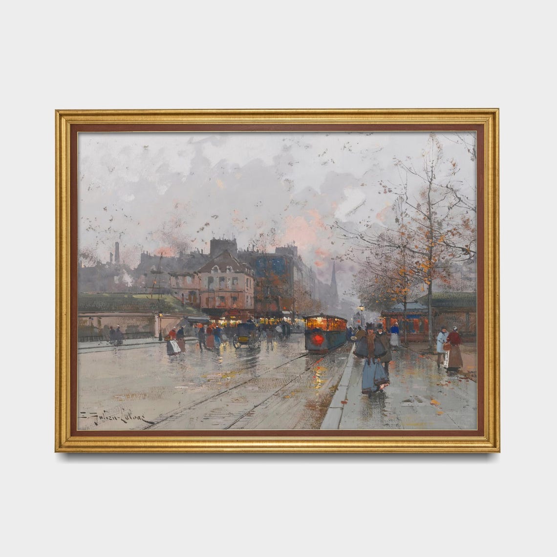 Rainy Paris Street Scene with Tram Impressionist City Poster - Image 5