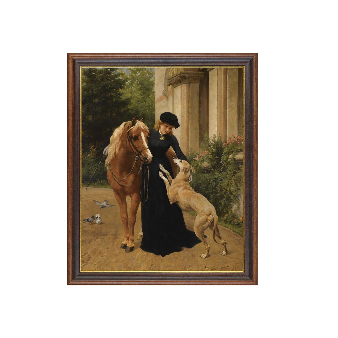 Woman With Dog And Horse, Victorian Wall Art Print