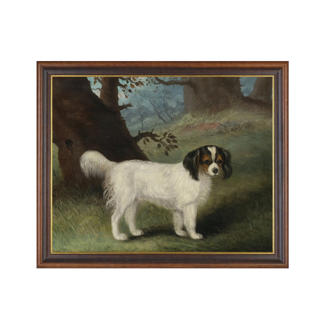 Spaniel Dog Standing by a Tree Vintage Dog Portrait Art Poster
