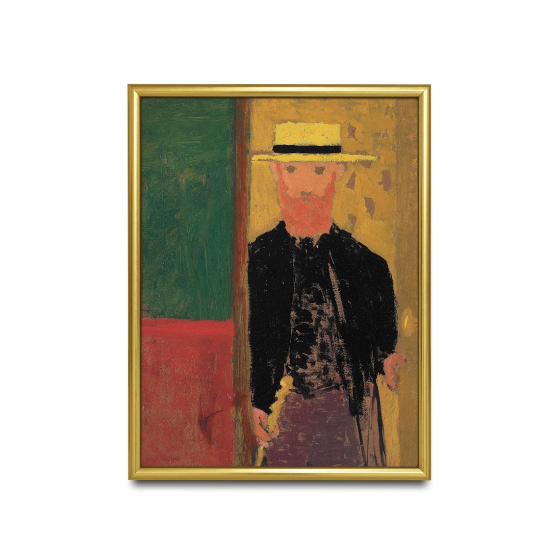 Man With Straw Boater Hat Bold Fauvist Portrait Painting Poster - Image 2