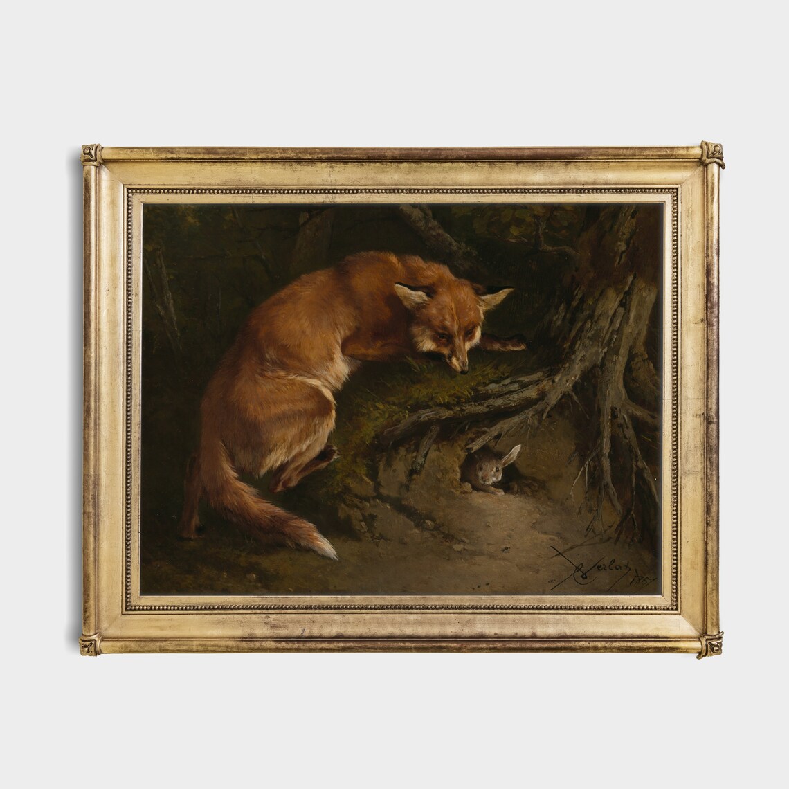 Vintage Fox And Rabbit Animal Print, Rustic Art - Image 2