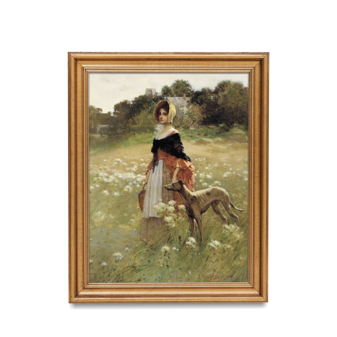 Vintage Girl Portrait Antique Girl With Dog Print Oil Painting Instant Wall Art Girls Room Decor Fine Art - Image 2