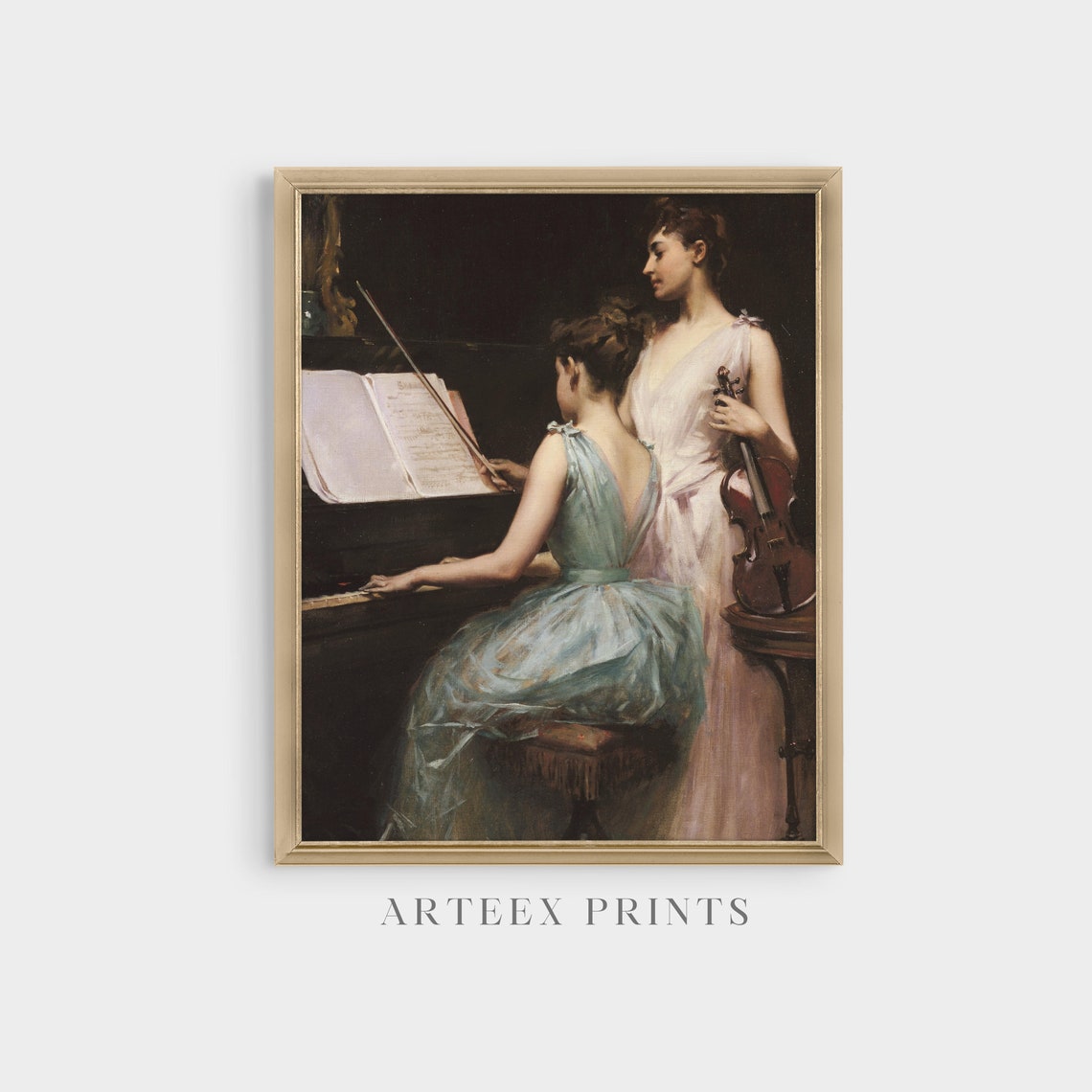Vintage Portrait Painting Antique Woman Moody Painting Woman Playing Piano Wall Art Fine Art Print - Image 5